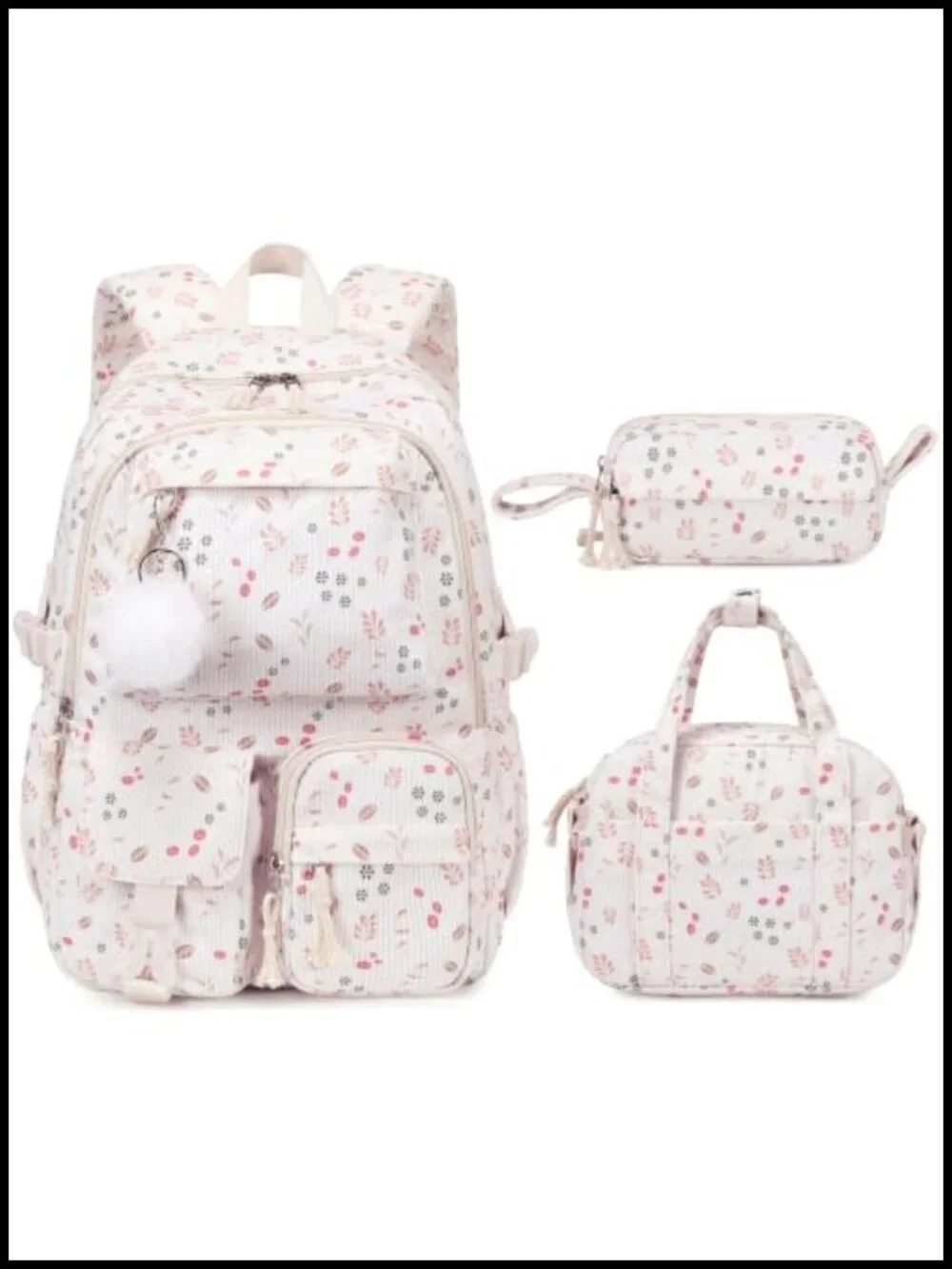 Girls Corduroy Backpack Set with Lunch Bag & Pencil Pouch